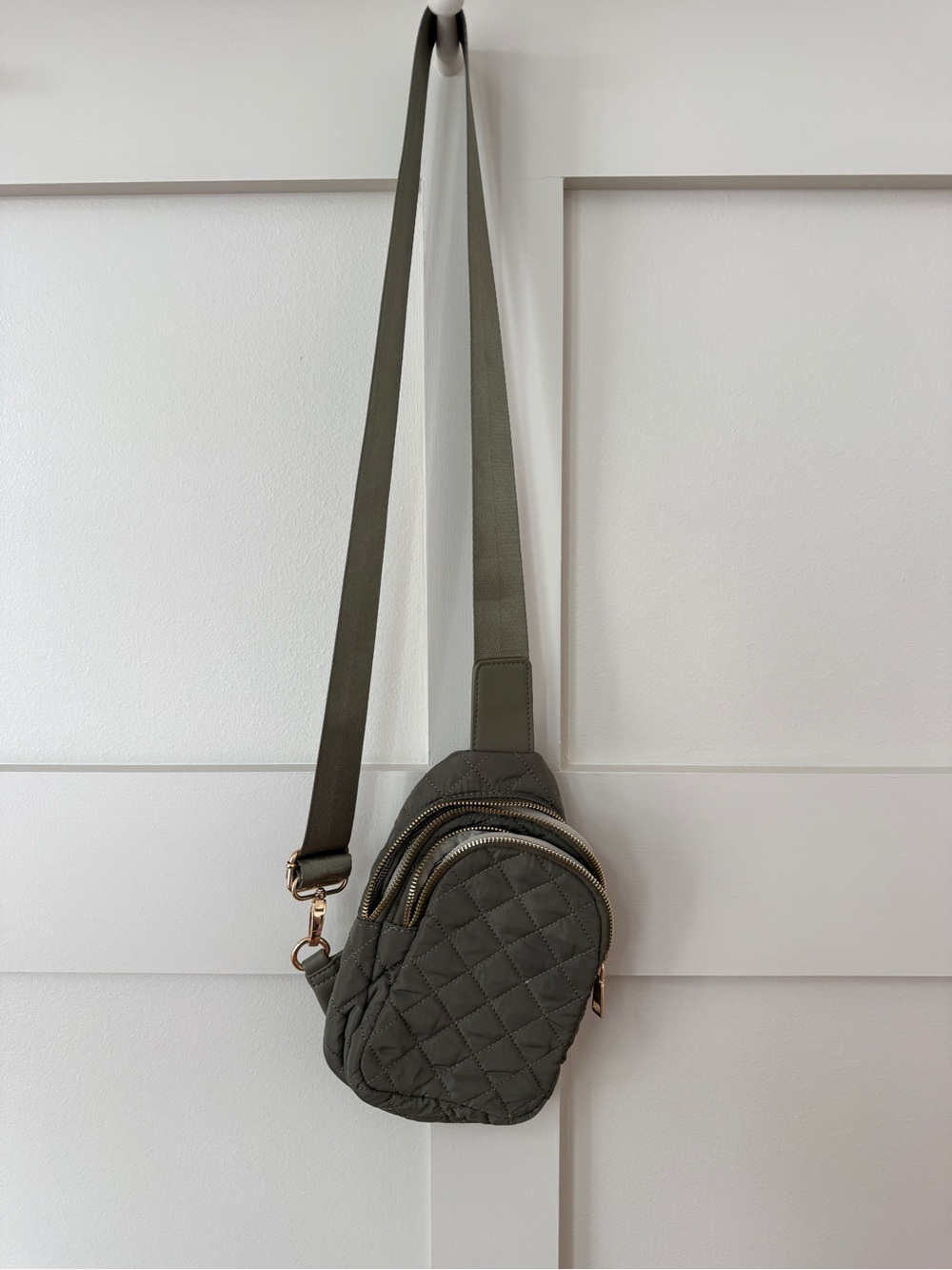Quilted Crossbody Sling Bag - Olive Green